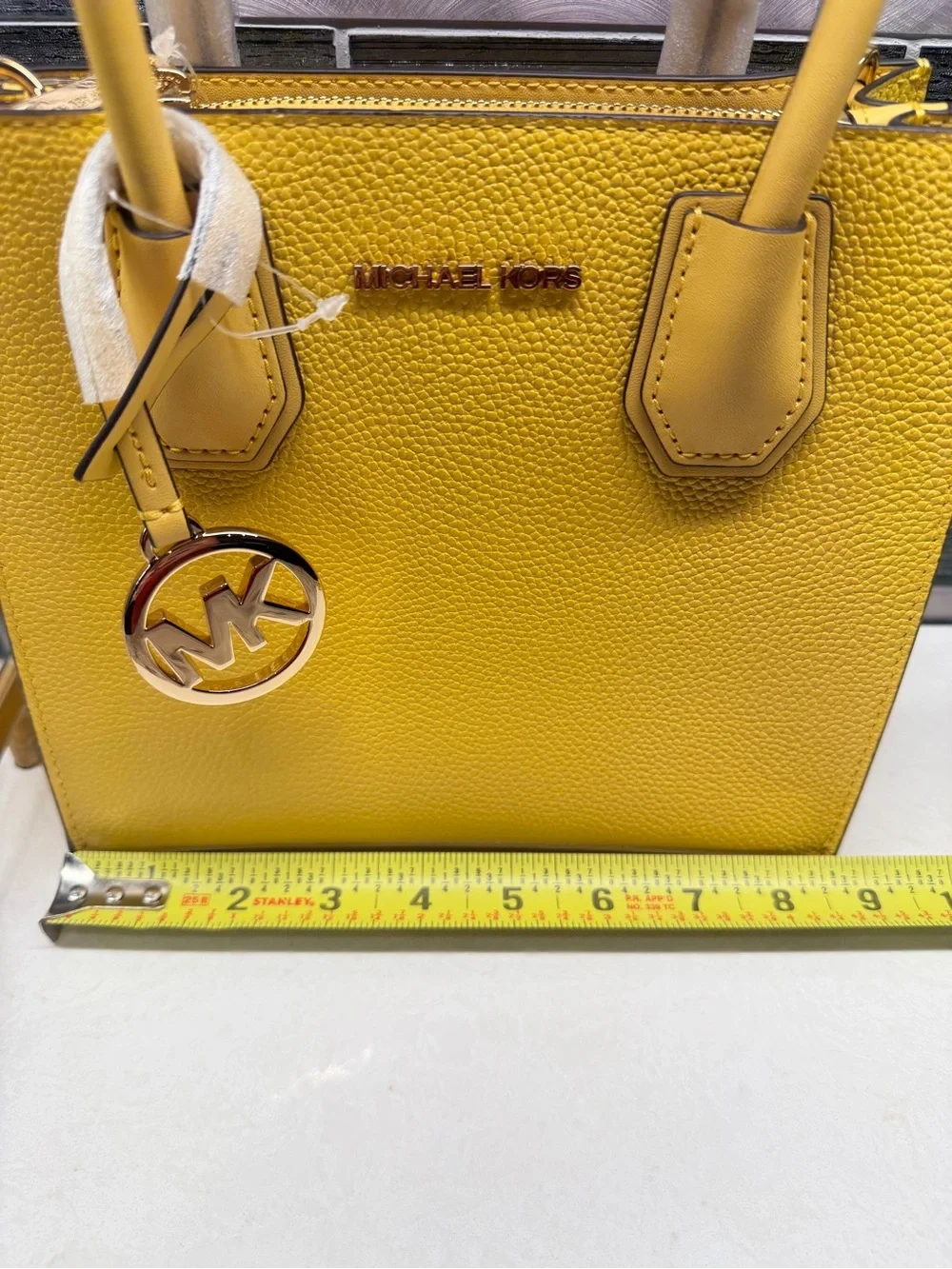 Michael Kors Mercer Medium Pebbled Leather Crossbody Bag in Daffodil Yellow